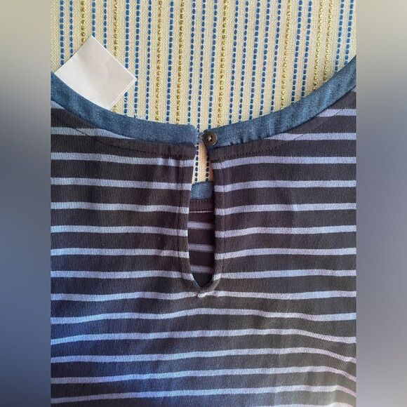 J.Jill Dress Mixed Media Shirttail  Striped Womens Size 1X  Blue Denim Pockets - Picture 7 of 15